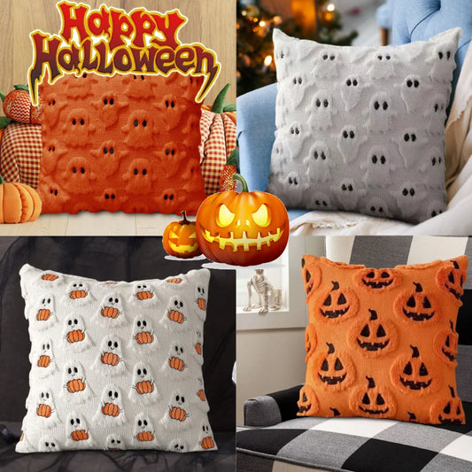 Halloween Plush Faux Fur Pillowcase Washable Soft Pillow Case Comfortable Ghost&Pumpkin Pillow Cover for Festive Home Accent Peaceful Pleasures Health and Wellness
