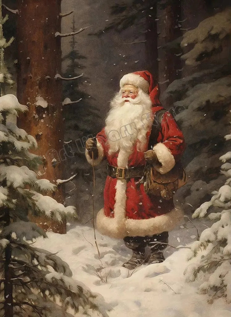 Vintage Santa Claus Portrait in Mistletoe Reading Letters Toy Cookie Poster Canvas Painting Wall Pictures Christmas Home Decor Peaceful Pleasures Health and Wellness ZLH5430 20x30cm No Frame