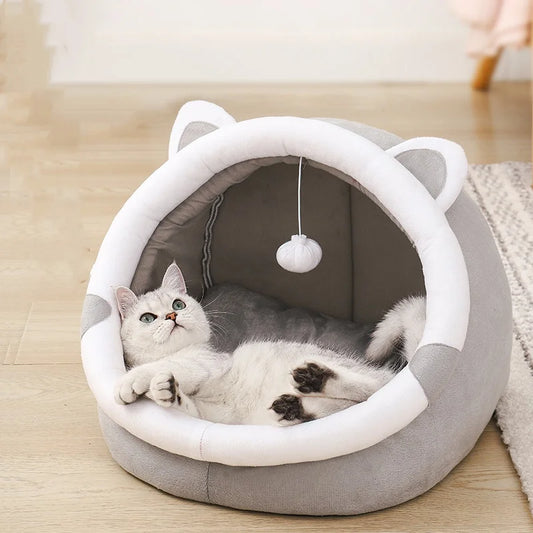 Semi-Closed Cat Cave Bed | Cozy Cotton Cat House All Seasons Cat Cave Bed Oasis Select