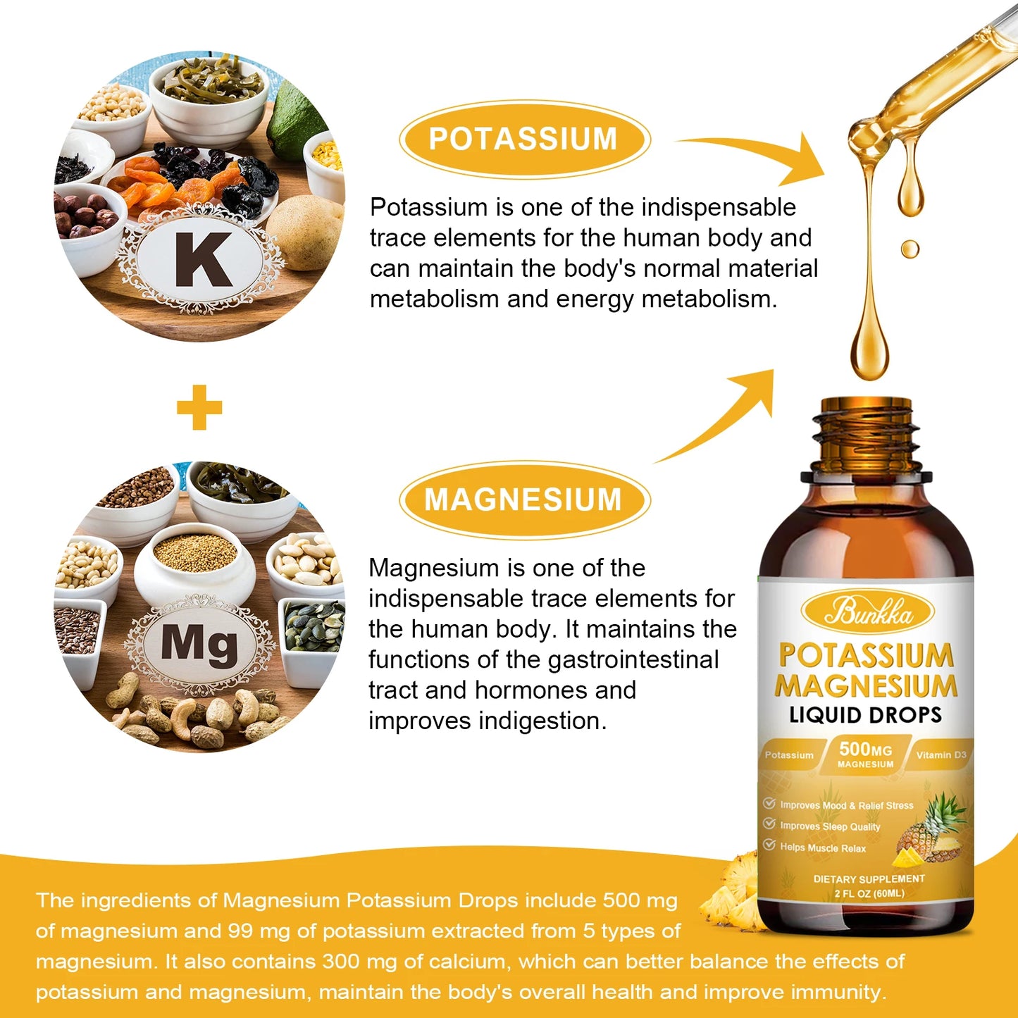 Potassium Magnesium Liquid Drops with Calcium, D3 & Zinc – 60ml Peaceful Pleasures Health and Wellness