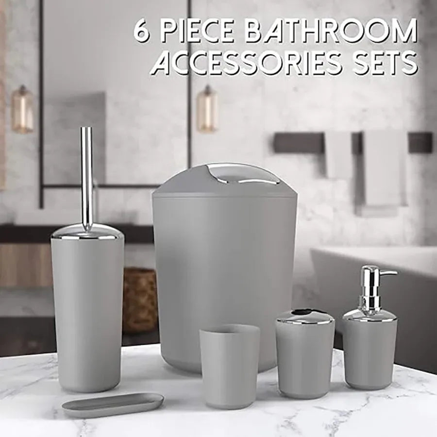 Bathroom Accessory Set,6 Piece Gift Set,Toothbrush Holder,Toothbrush Cup,Soap Dispenser,Soap Dish,Toilet Brush Holder,Trash Can Peaceful Pleasures Health and Wellness
