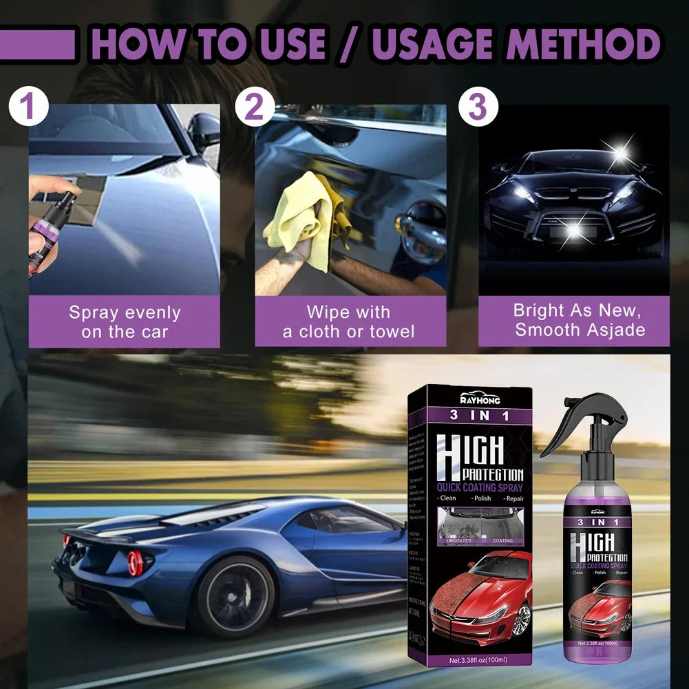 3In1 Quick Coating Spray 100ML High Protection Shine Armor Ceramic Car Wash Car Shield Coating Cleaning Nano Polishing Paint Wax Peaceful Pleasures Health and Wellness