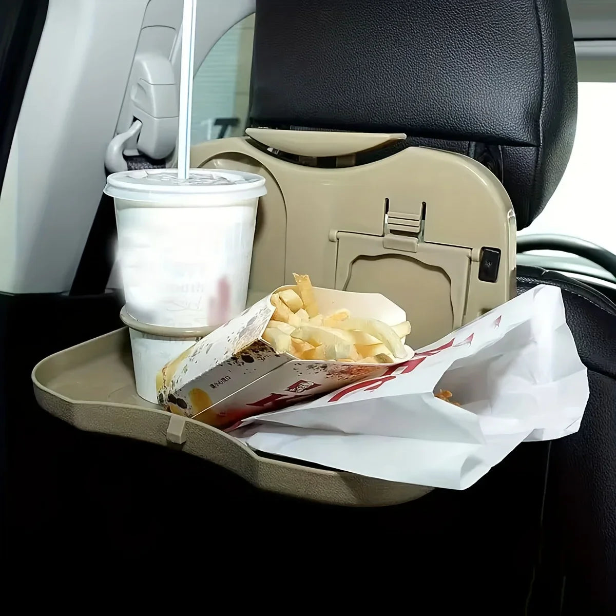 Foldable Car Back Seat Tray Table with Cup Holder & Storage