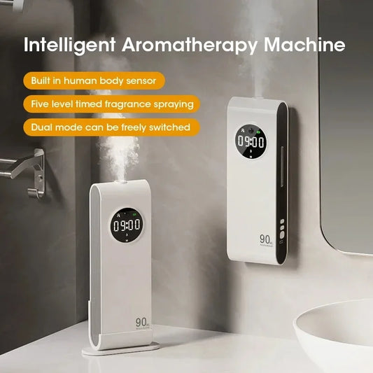 Aroma Diffuser Body Sensor Wall-mounted Aromatherapy Machine Home Fresh Air Deodorization With Clock Sensor Light Peaceful Pleasures Health and Wellness