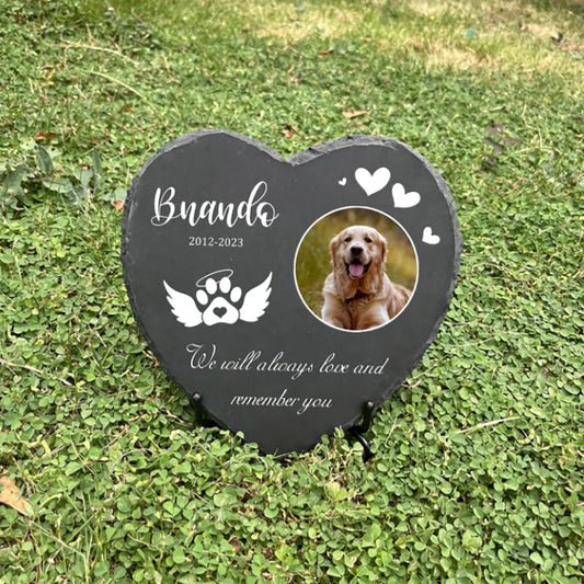 Personalized Pet Memorial Stone with Photo Printing Dog Grave Marker Plaque Custom Pet Memorial Garden Stone Slate with Name Peaceful Pleasures Health and Wellness