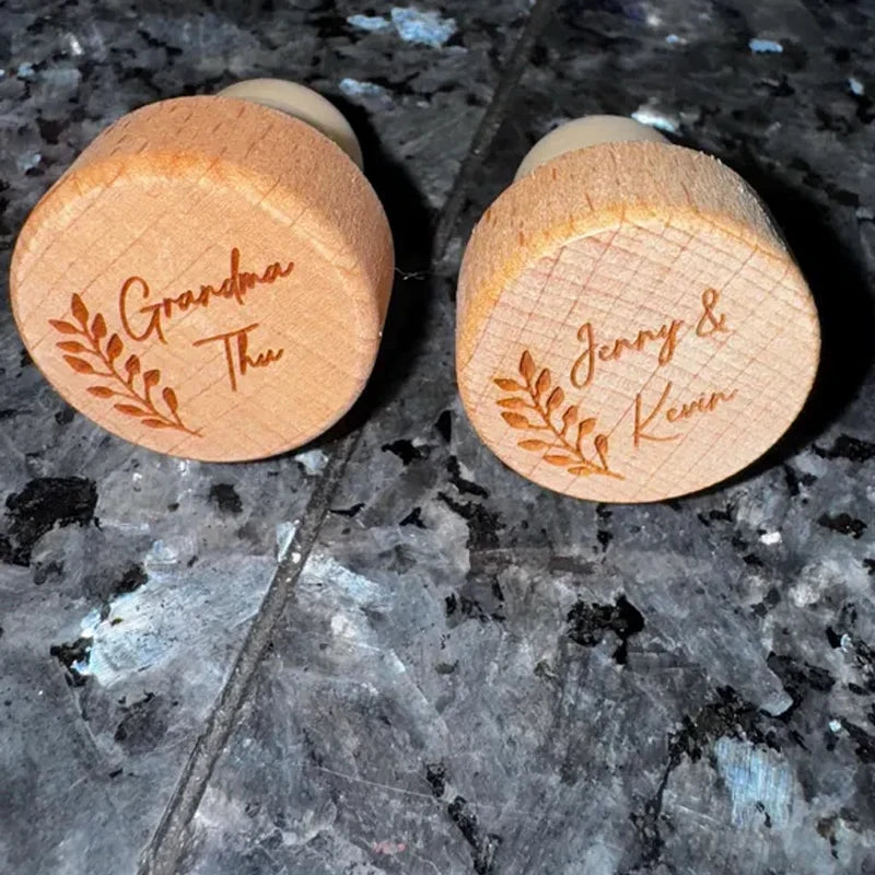 5-Pack Personalized Wooden Wine Stoppers | Wedding Bridal Gift Personalized Wine Stopper Peaceful Pleasures Health and Wellness