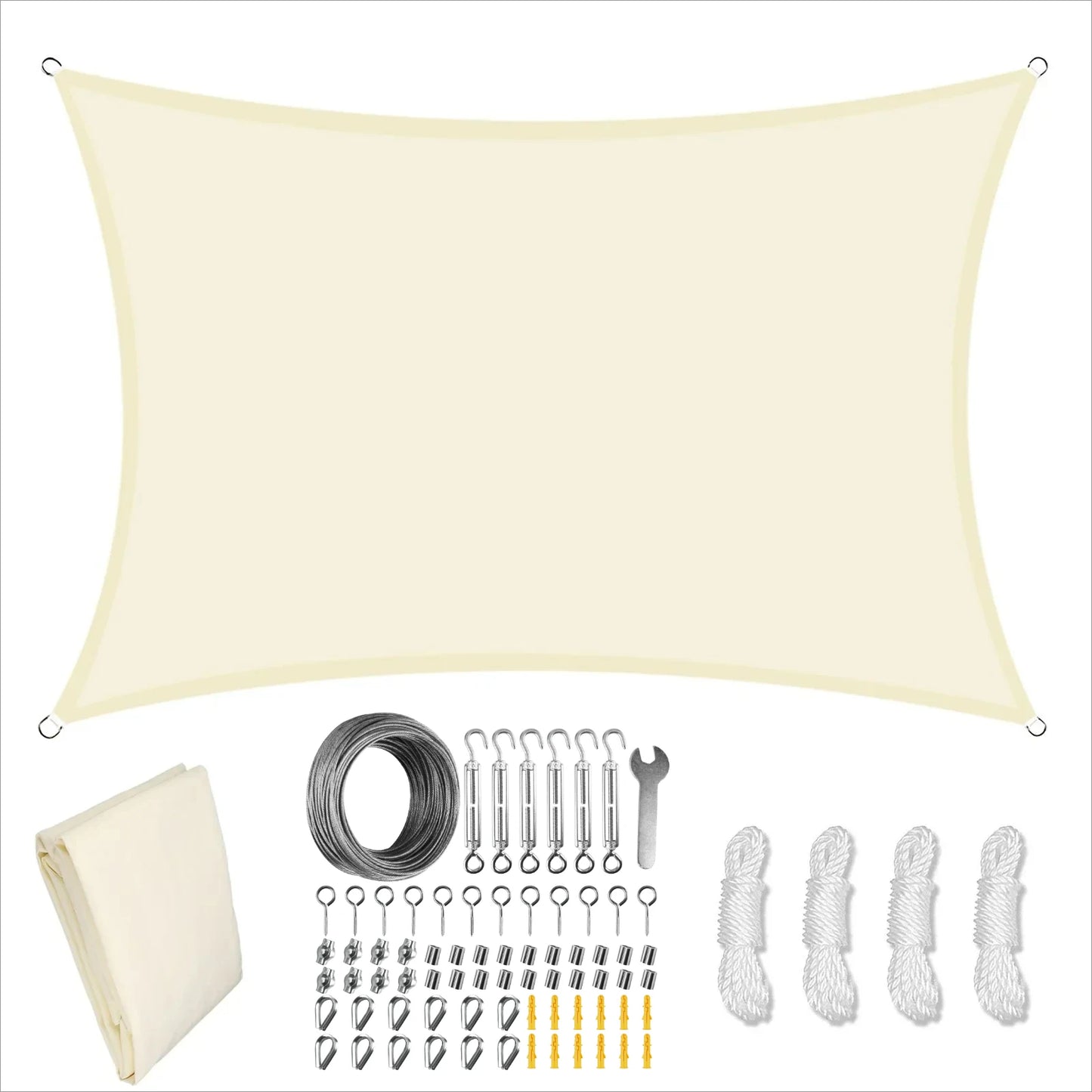 Waterproof Large Sun Shade Sail With 72pcs Hanging Hardware Kit for Outdoor Garden Patio Canopy Install Awning Sun Shelter Tent Peaceful Pleasures Health and Wellness Beige 4Mx5M