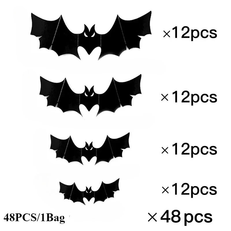 Halloween 3D Black Bat Wall Decals – Hollow Party Stickers