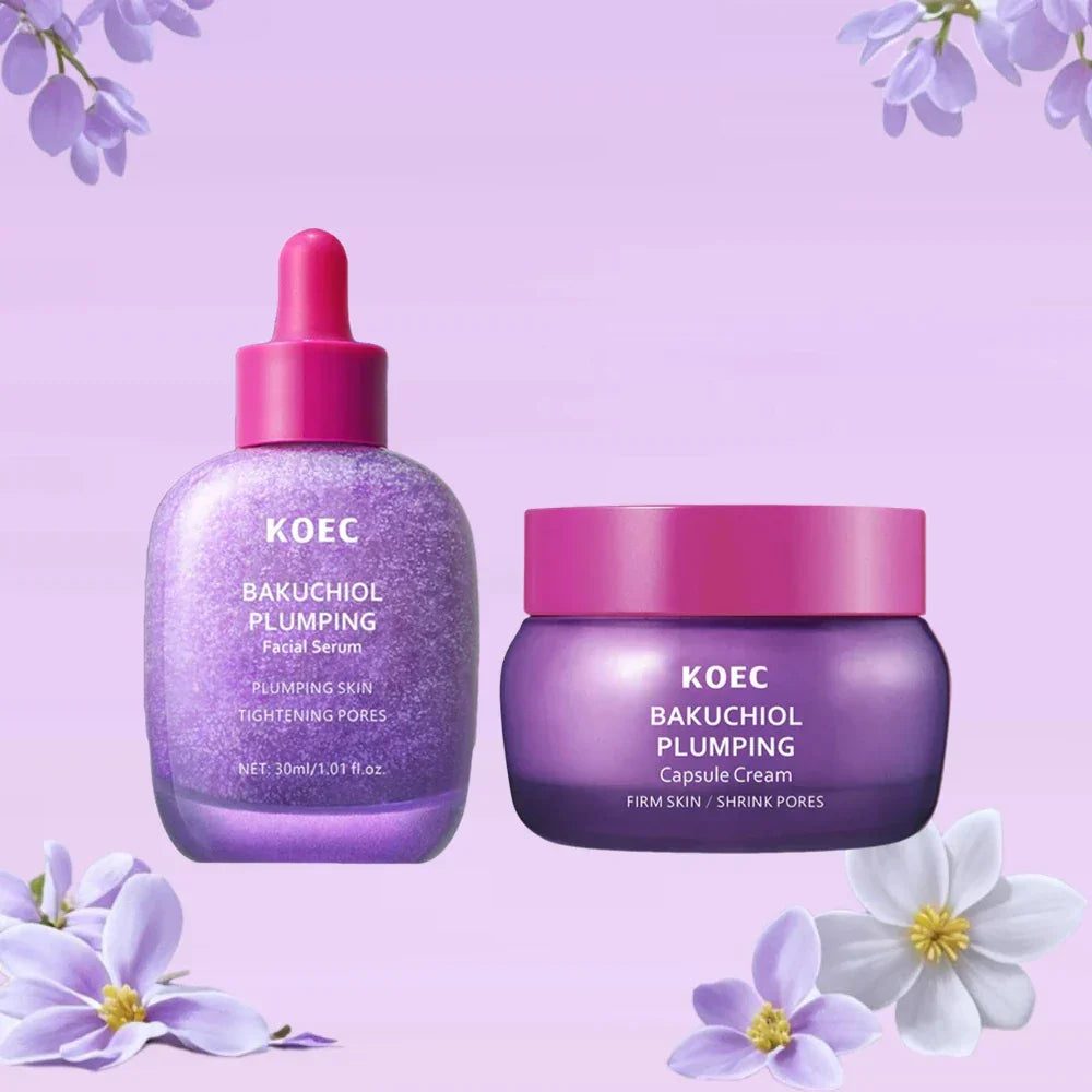 KOEC BAKUCHIOL Plumping & Vitamin Illuminating Skin Care Set, Cream & Serum, Firming Moisturizing Glowing For All Skin Types Peaceful Pleasures Health and Wellness BAKUCHIOL 2pcs Kit