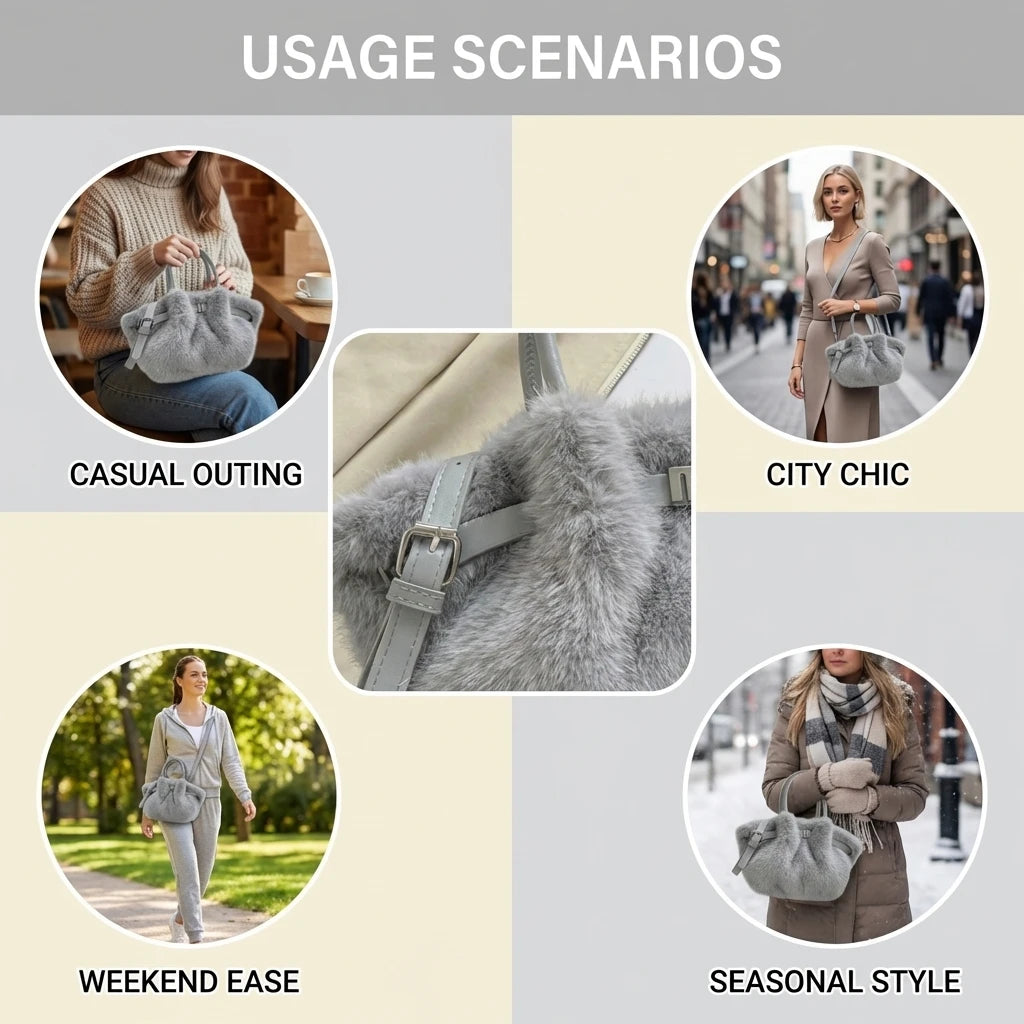 Women's Fuzzy Tote Bag Fashion Bucket Bag Fluffy Shoulder Crossbody Bag with Soft Material and Multiple Carrying Options Peaceful Pleasures Health and Wellness