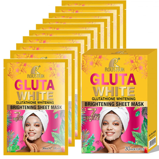 Gluta White Facial Mask Facial Care Moisturizing and Tender Skin Easy to Absorb Daily Skincare 10 Pieces / Box Peaceful Pleasures Health and Wellness
