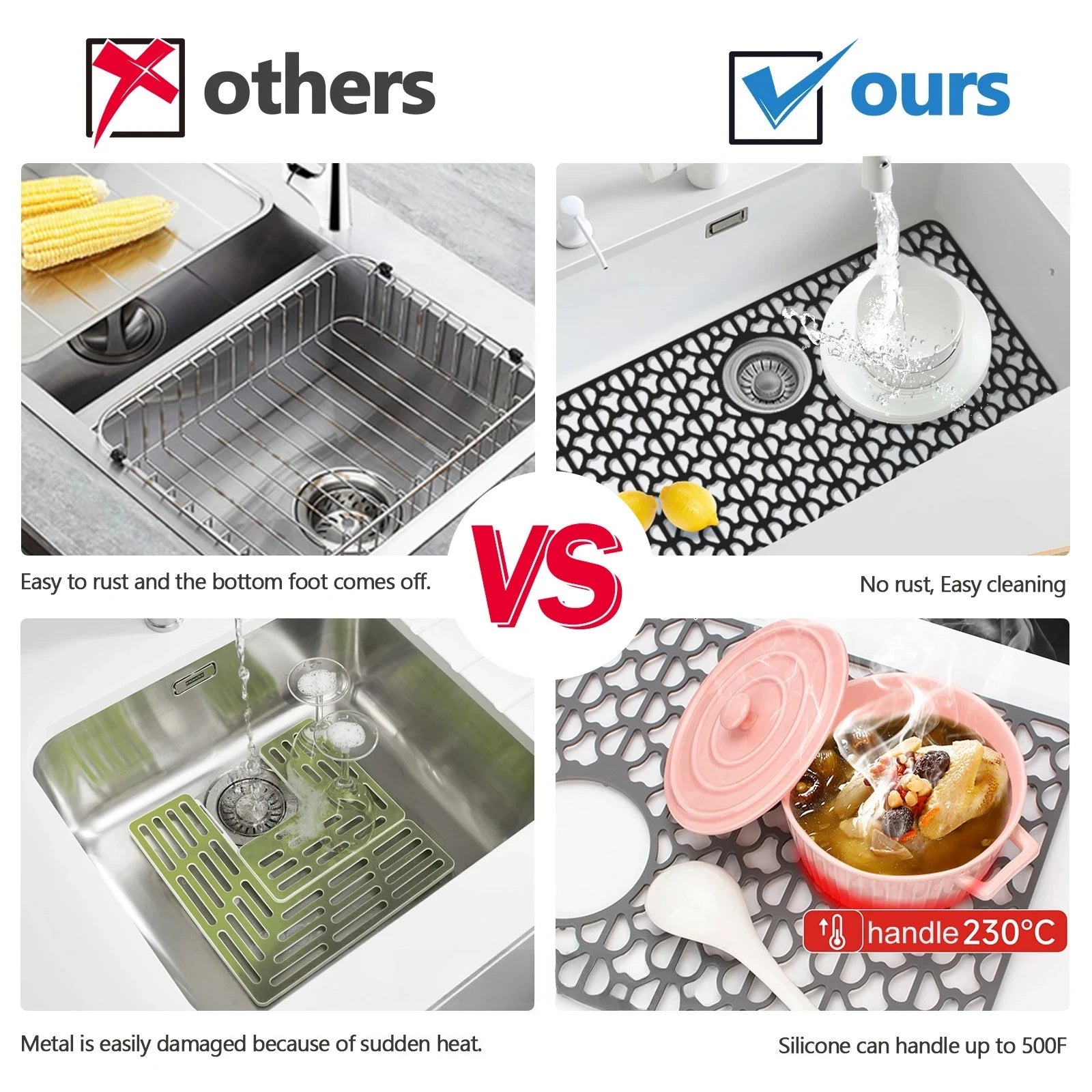 big size Sink Protectors for Kitchen Sink with Drain,Kitchen Sink Grid,Heat-Resistant mat,Silicone Sink Mat for Bottom of sink Peaceful Pleasures Health and Wellness