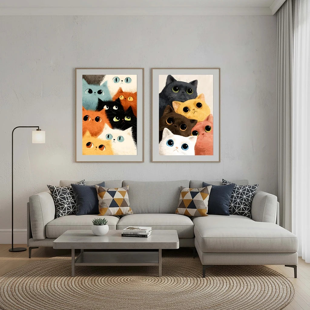 Nordic Wall Art Cute Stacked Cats Animals Canvas Painting Nordic Style Poster Prints Bedroom Living Room Wall Decor Peaceful Pleasures Health and Wellness
