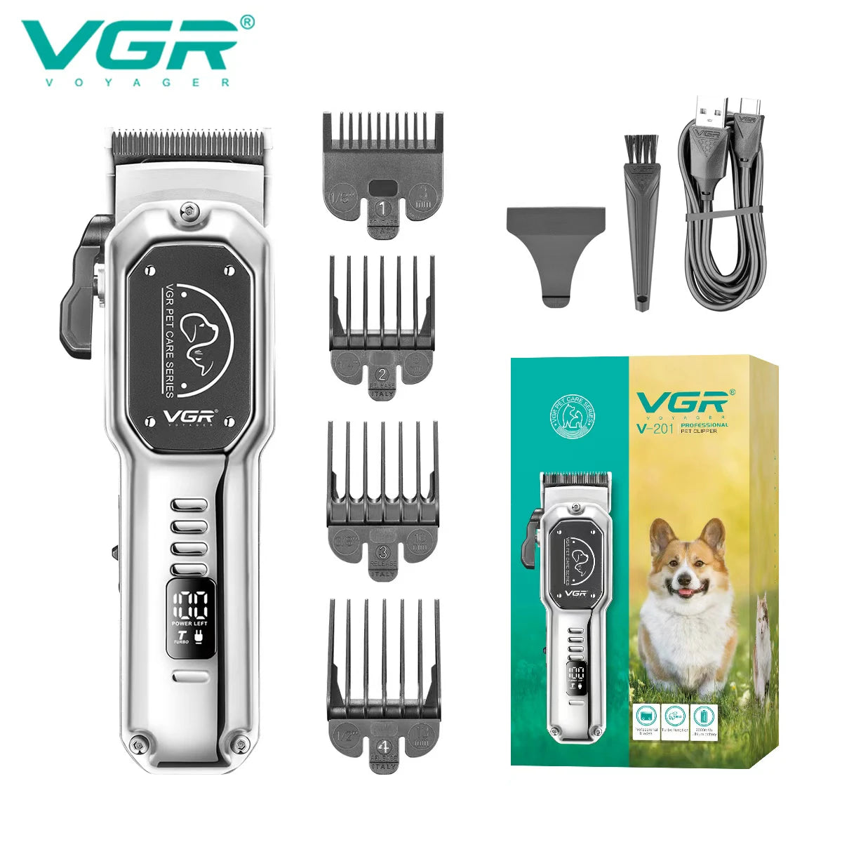 VGR Electric Pet Hair Trimmer Professional Dog Shaver Household Pet Hair Trimmer Metal LED Digital Pet Push Clipper V-201 Peaceful Pleasures Health and Wellness USB