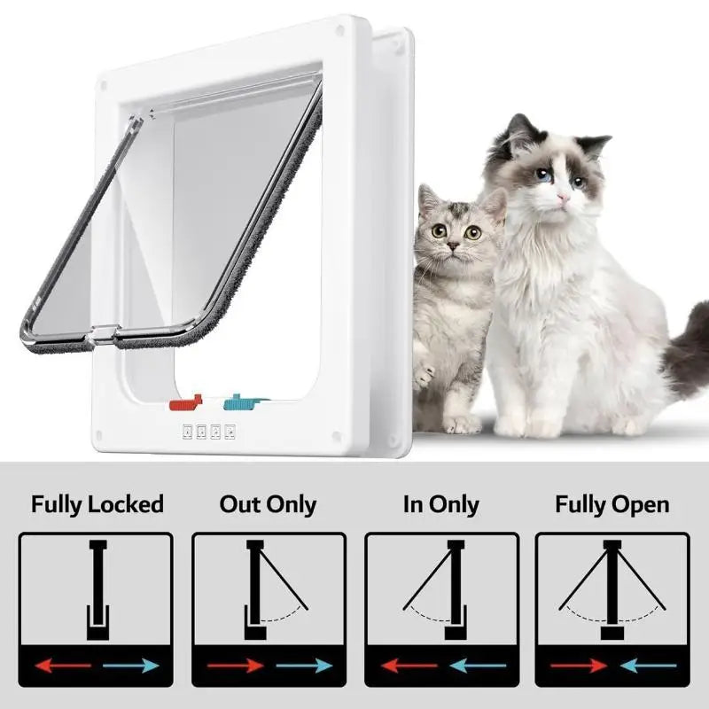 Weatherproof 4-Way Locking Cat Door – Transparent Flap Cat Door Flap Peaceful Pleasures Health and Wellness