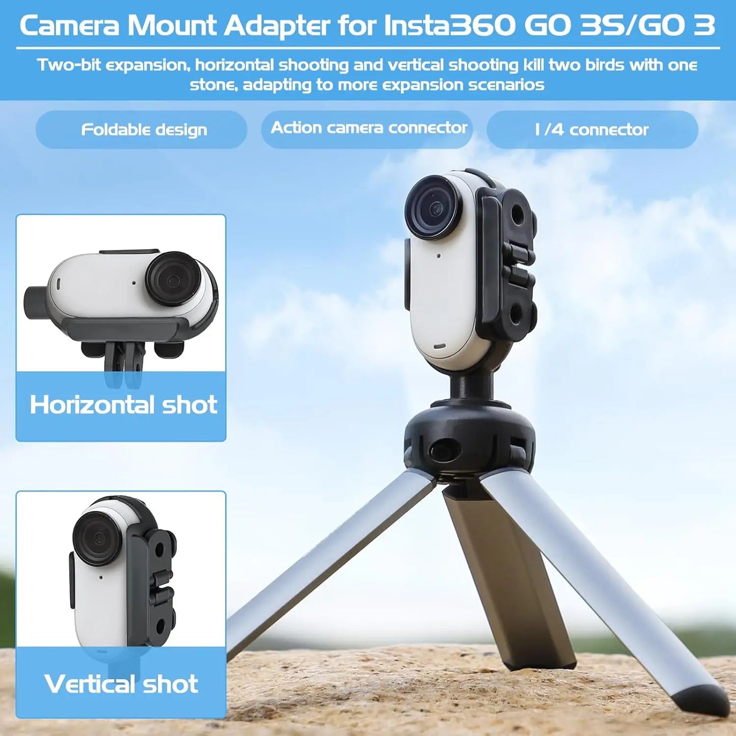 Insta360 Go 3S/Go 3 Frame Mount & Backpack Clip | 1/4" Adapter