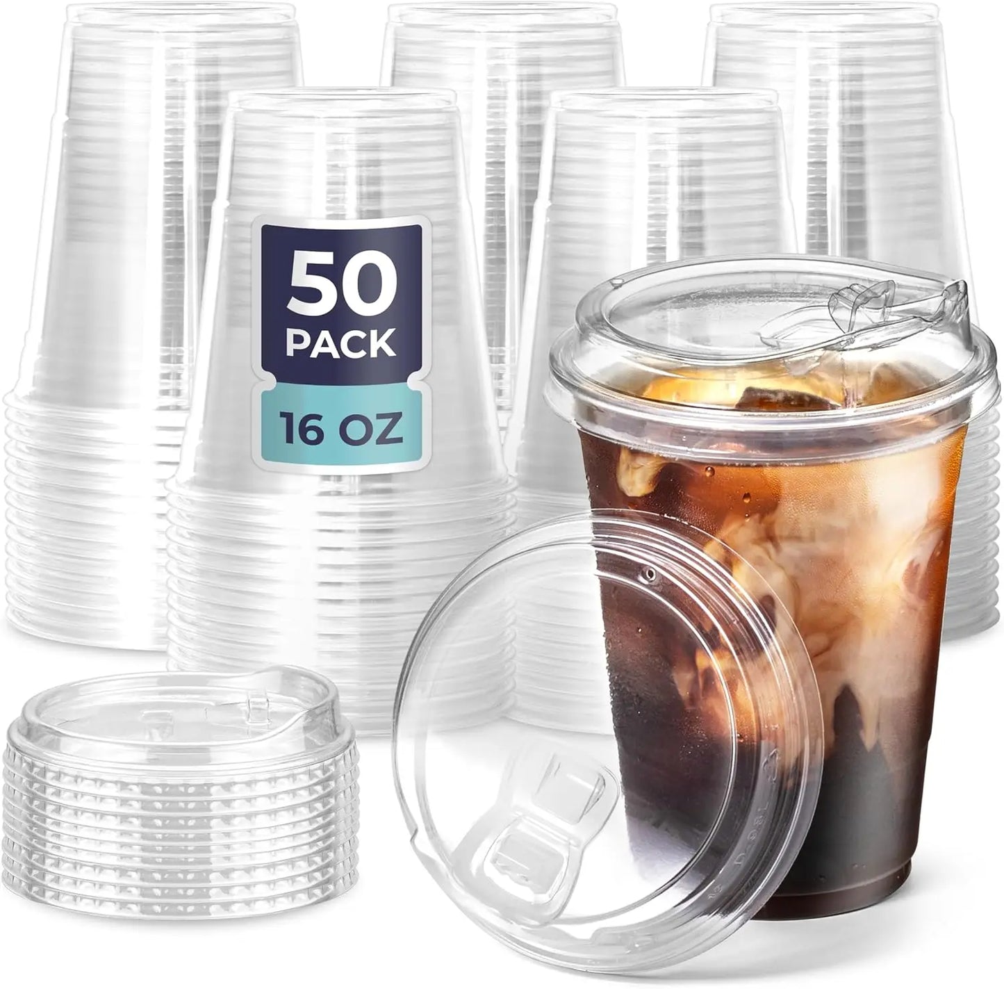 12/16/20/24oz Clear Plastic Cup with Lids 50 Set Disposable Cups for Iced Coffee or Juice Party Smoothie Milkshake Cold Drinks Peaceful Pleasures Health and Wellness 16OZ