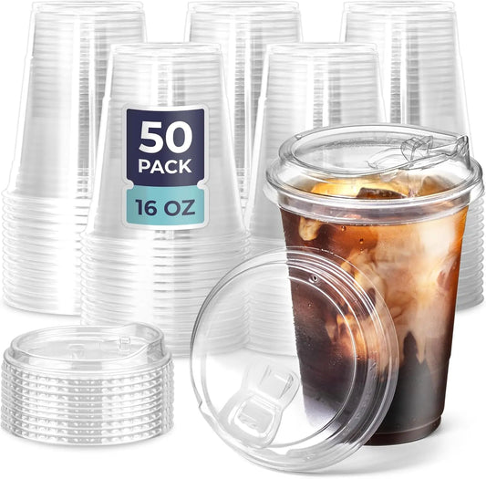 50Set 16OZ Plastic Drinking Cups with Strawless Sip Lids Disposable Cups for Cold Drinks BPA Free for Milkshake Cold Drinks Peaceful Pleasures Health and Wellness Strawless Cups