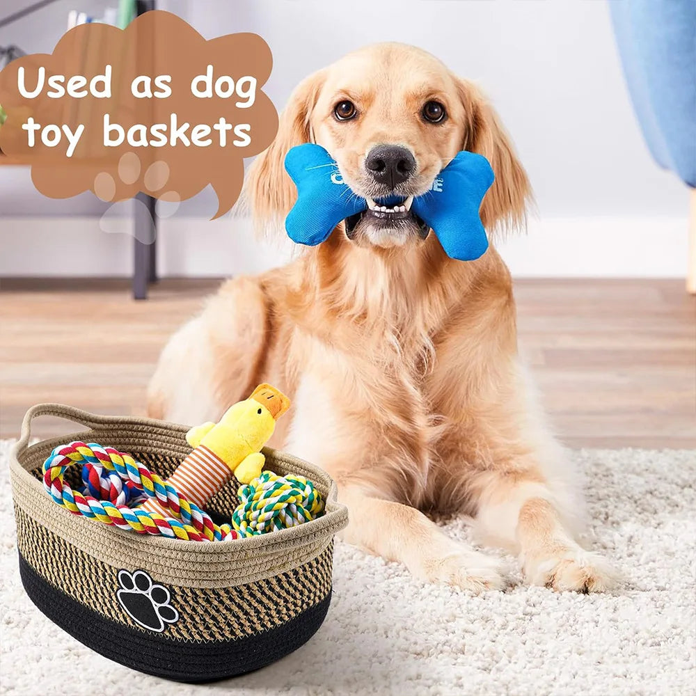 Woven Cotton Rope Storage Basket with Handle | Toy Organizer