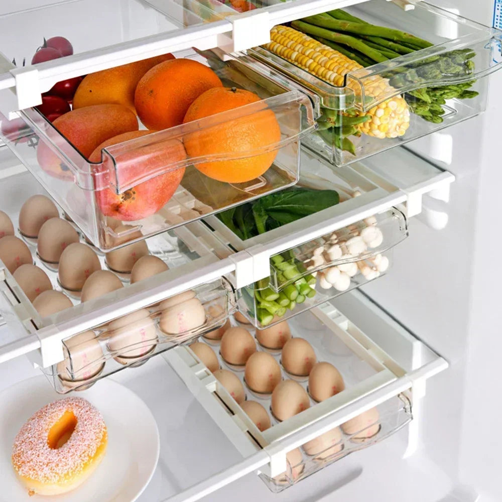 Transparent Fridge Organizer Fruit Egg Refrigerator Storage Box Under-shelf Refrigerator Drawer Box Fresh-keep Kitchen Organizer Peaceful Pleasures Health and Wellness