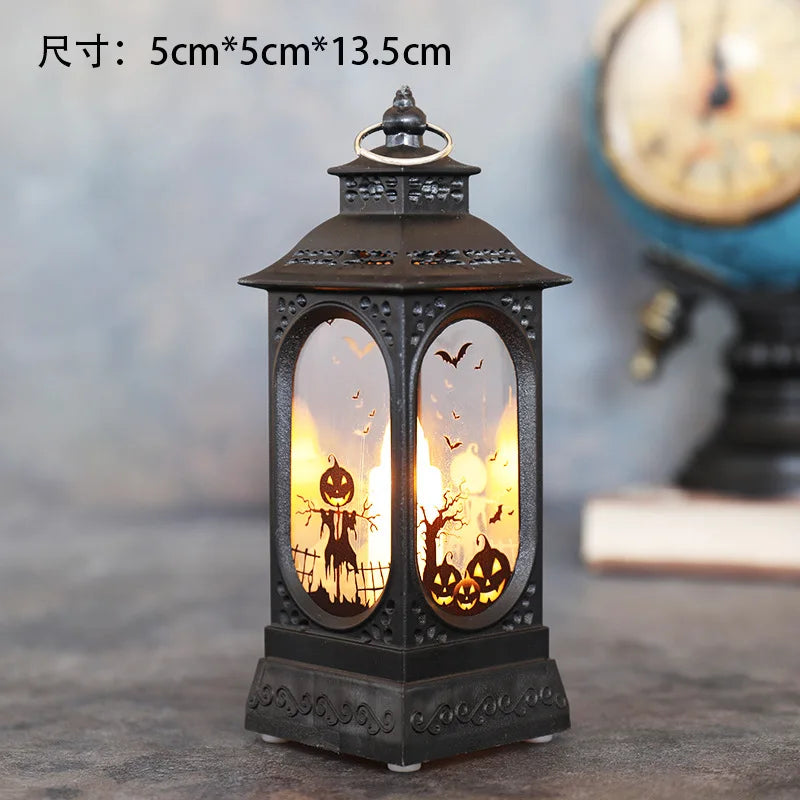 Halloween Pumpkin Castle Decorative Lamp Simulated Flame LED Light Small Hand Lantern For Holiday Outdoor Bar Garden Decoration Peaceful Pleasures Health and Wellness Skeleton pumpkin Other