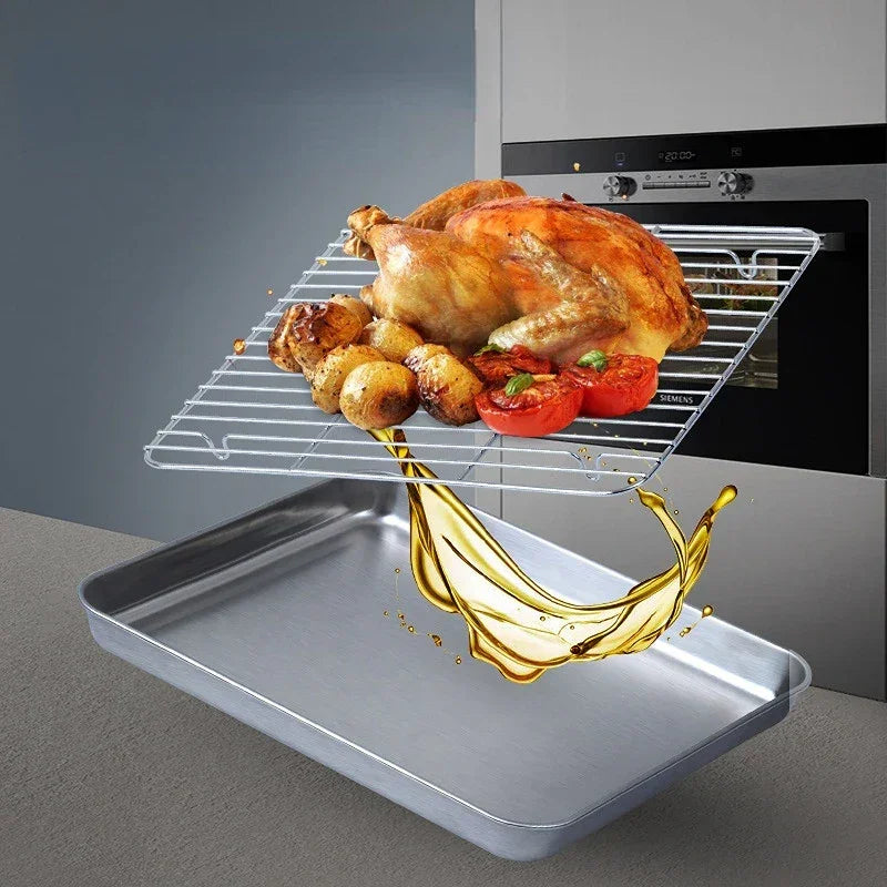 Food Grade 304 Stainless Steel Baking Tray Set Detachable Cooling Rack Oven BBQ Grilling Roasting Kitchen Baking Essentials Peaceful Pleasures Health and Wellness