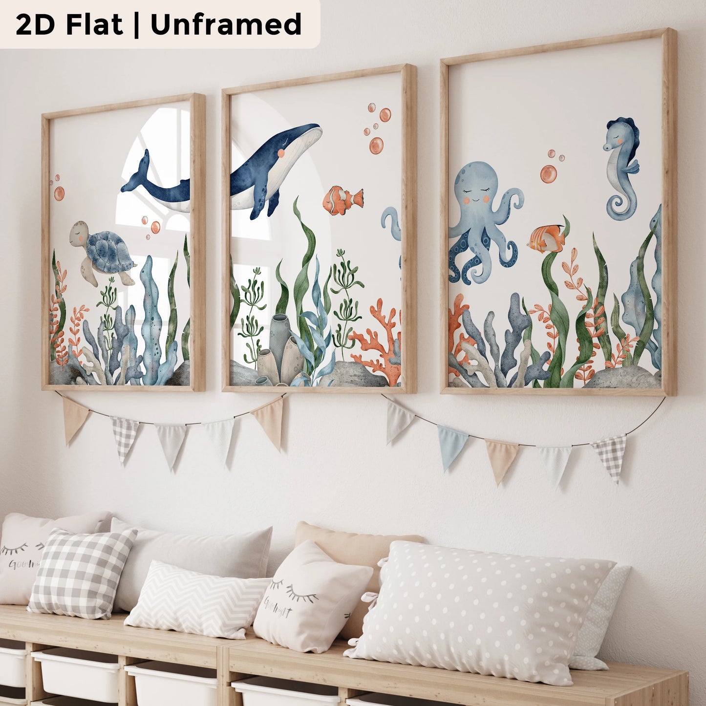 3-Piece Cartoon Octopus & Turtle Canvas Wall Art Print Set