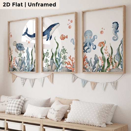 3-Piece Cartoon Octopus & Turtle Canvas Wall Art Print Set Canvas Wall Art Set Peaceful Pleasures Health and Wellness PW142-3pcs 21x30cm Unframed