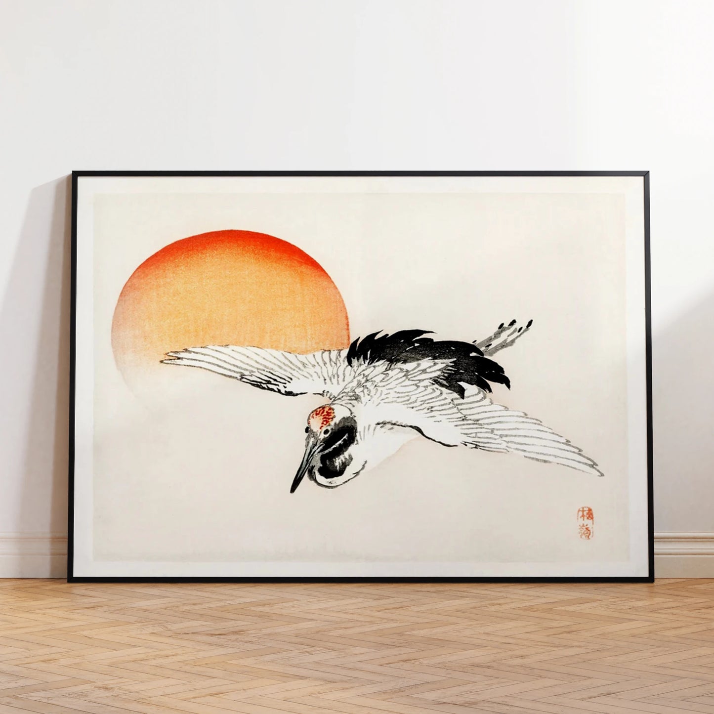 Flying Crane Sunrise Canvas Wall Art | Minimalist Print Decor