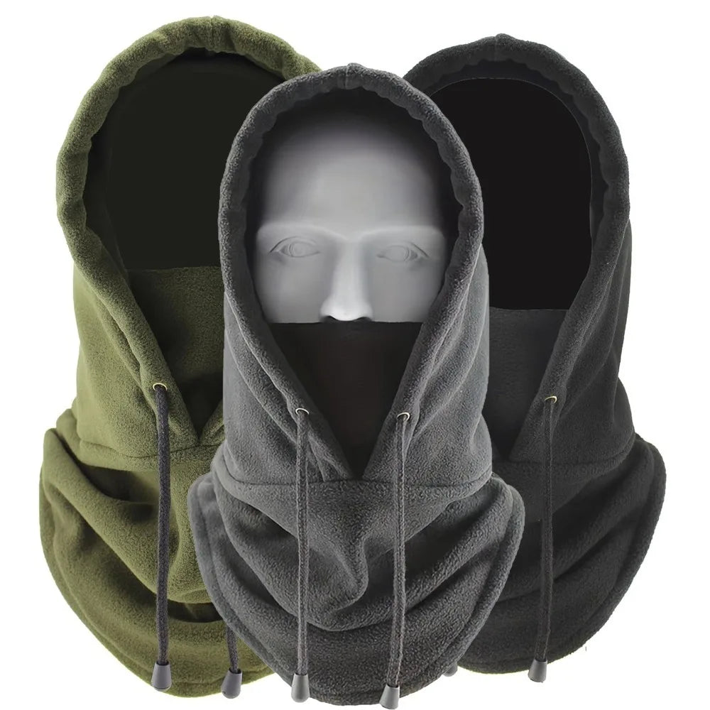 1pc/3pcs Winter Warm Fleece Neck Warmer Hat Solid Adjustable Drawstring Ski Balaclava Mask Windproof Cycling Hooded Cap Unisex Peaceful Pleasures Health and Wellness Green Grey Black