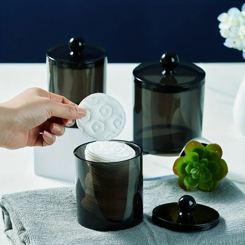 Black Qtip Dispenser & Apothecary Jar – Bathroom Organizer for Cotton Balls, Swabs & Cotton Rounds