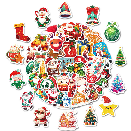 Bview Art Christmas Stickers Cartoon Santa Hat Reindeer Waterproof Peaceful Pleasures Health and Wellness 50pcs