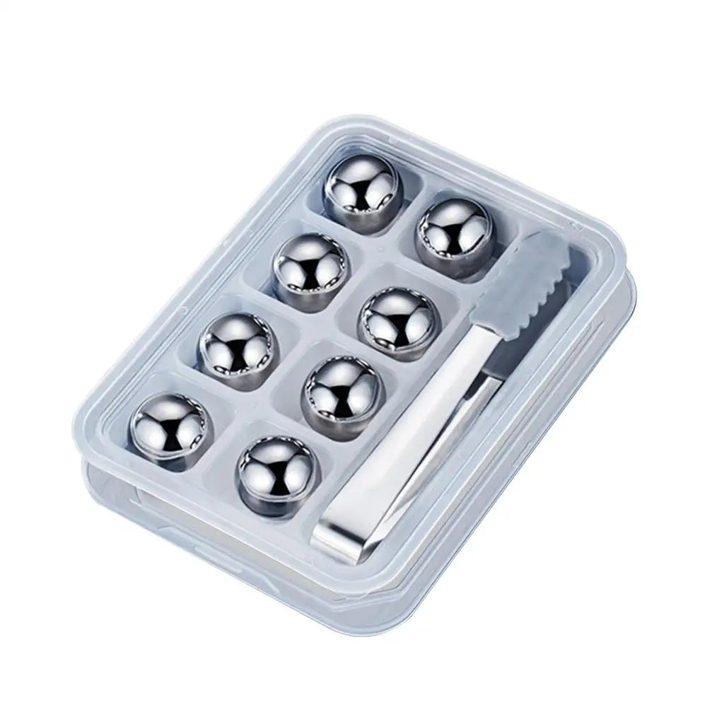 Stainless Steel Reusable Ice Balls for Whiskey – 8 Pack + Tongs