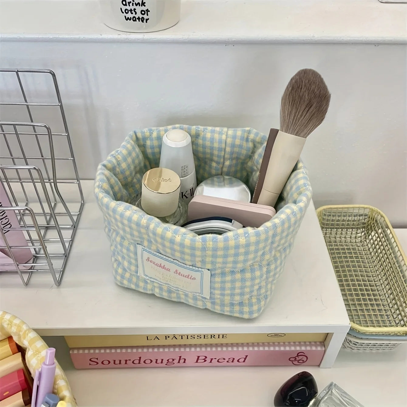 Foldable Checkered Heart Storage Basket | Quilted Organizer