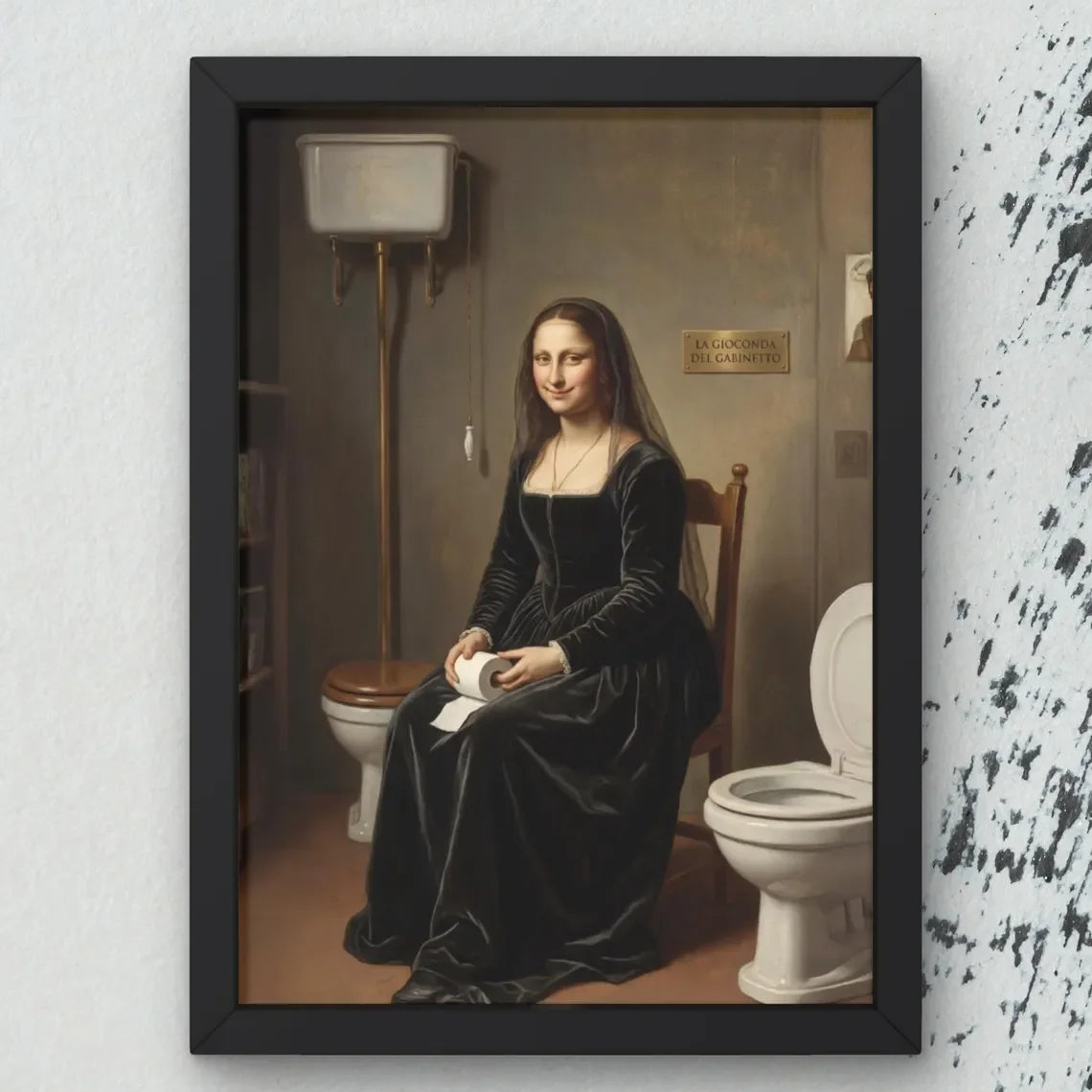 Parody Mona Lisa Bathroom Wall Art Decor Covering her Nose Vintage Bad Smell Poster Print Toilet Humor Funny Leonardo Davinci In Peaceful Pleasures Health and Wellness WS1117-2 50x70cm Unframed