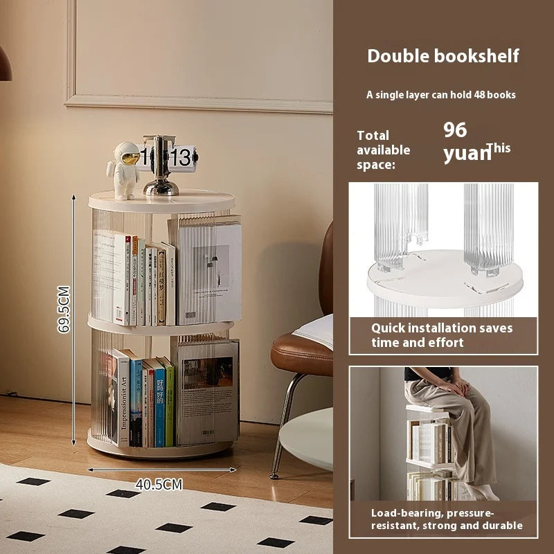 360° Rotating Bookshelf for Kids - Spacious Floor Standing Bookcase with Multi-Layer Storage for Living Room & Nursery Peaceful Pleasures Health and Wellness Round Rotate 2 Layer