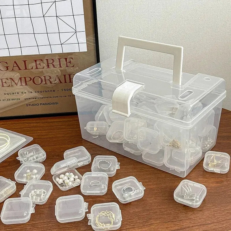 Mini Plastic Jewelry Storage Box Square Transparent Flip Portable Pill Container Jewelry Holder Packaging Earrings Display Case Peaceful Pleasures Health and Wellness