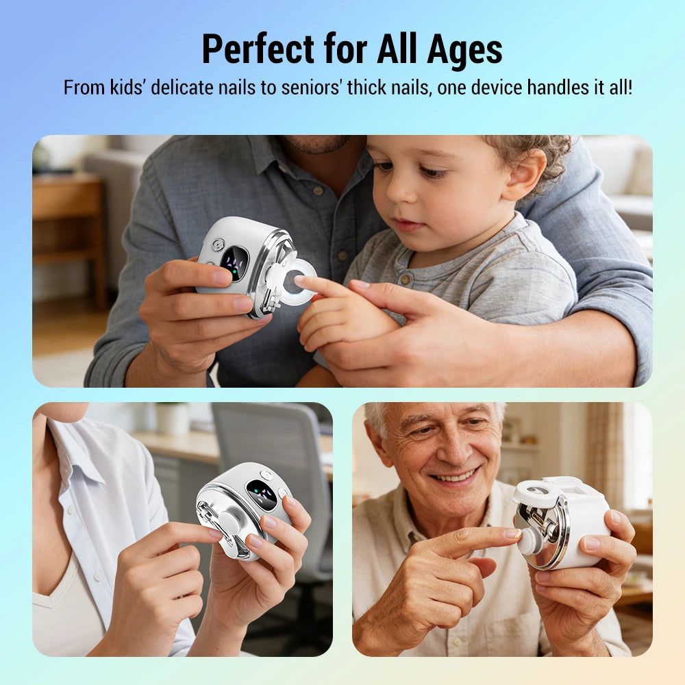 Automatic 2.5X Magnify Electric Nail Clipper for Whole Family Dual Cutter Heads Nail Trimmer LED Light Cuticle Remover Polisher Peaceful Pleasures Health and Wellness