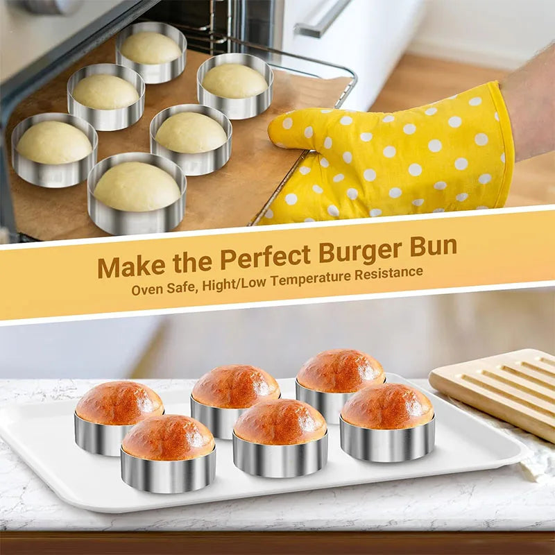 6-Piece Stainless Steel Hamburger Bun Rings | Baking Molds