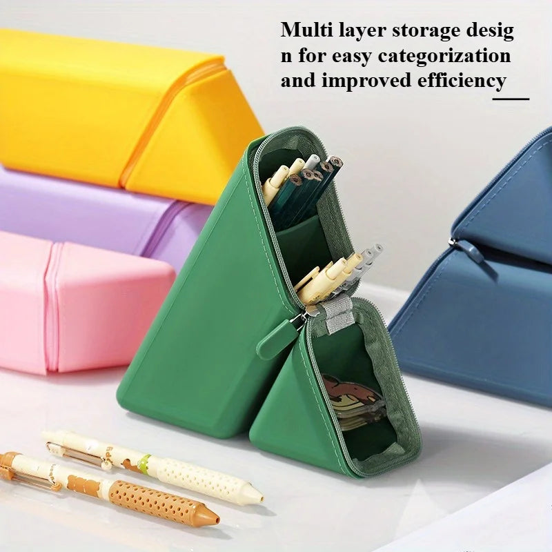 Aesthetic Silicone Zipper Pencil Case with Hidden Pocket