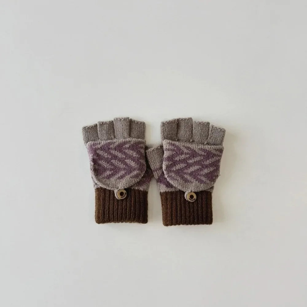 Fashion Childrens Neck Hanging Gloves Winter Western Style Cold Resistant Five Finger Gloves Warm Retro Patterned Woolen Gloves Peaceful Pleasures Health and Wellness 1