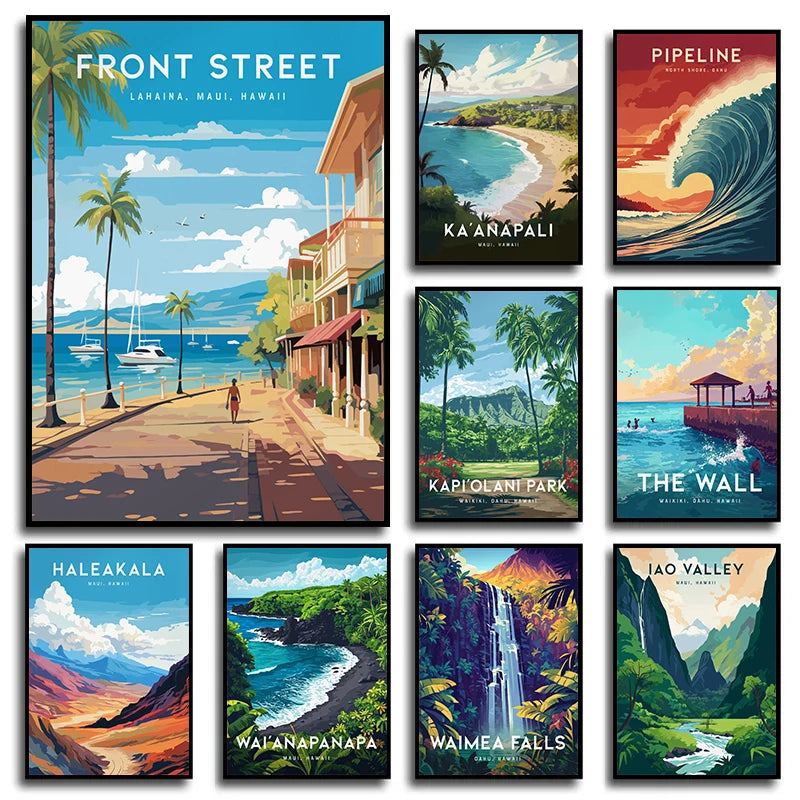 Vintage Hawaii Lahaina Beach Landscape Canvas Wall Art Poster Canvas Wall Art Peaceful Pleasures Health and Wellness