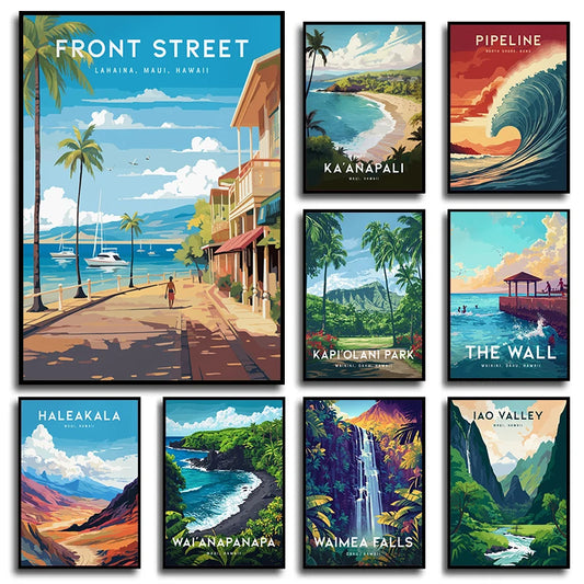 Vintage Hawaii Lahaina Beach Landscape Canvas Wall Art Poster Canvas Wall Art Peaceful Pleasures Health and Wellness