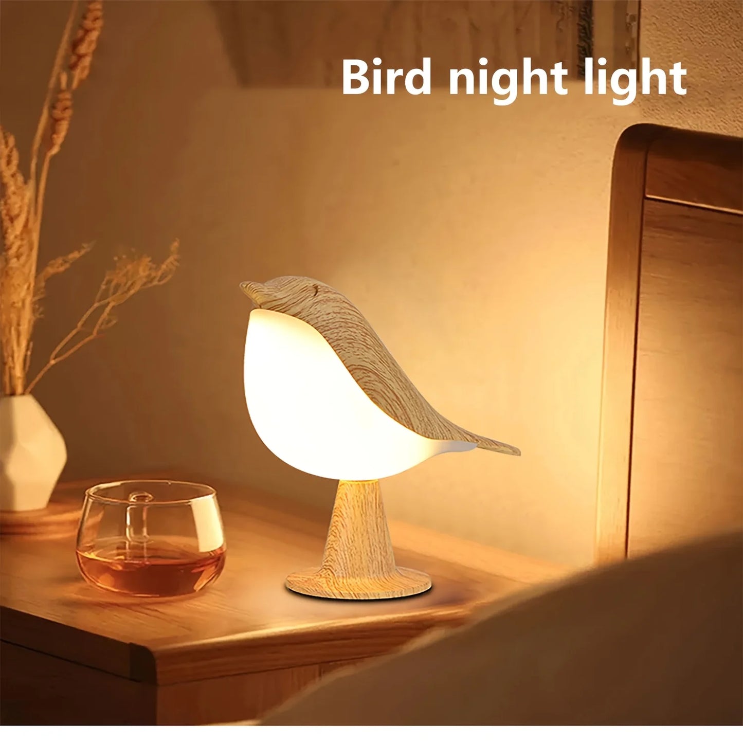 A cute LED night lamp featuring a small bird design, a three-adjustable-setting bedside lamp, an artistic, rechargeable, touch-o Peaceful Pleasures Health and Wellness