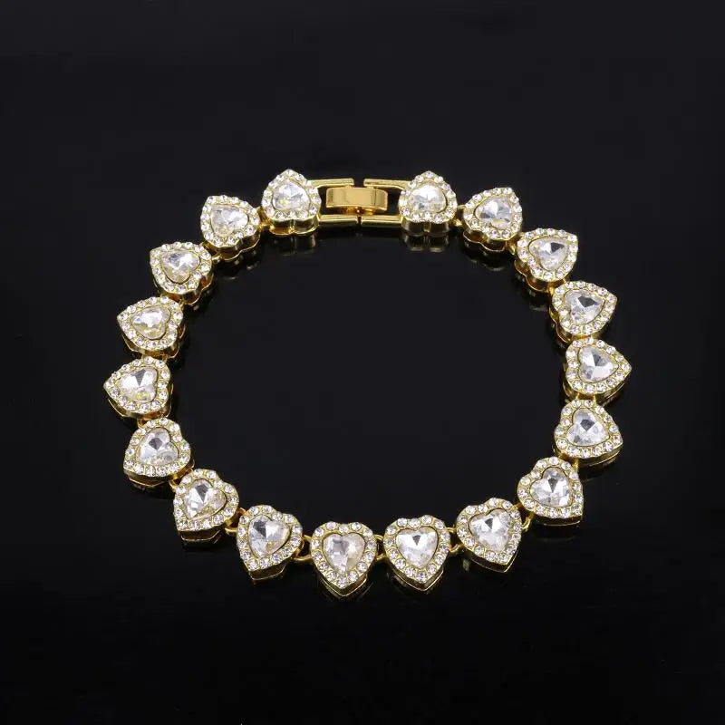 Hip Hop Tennis Chain Necklace – CZ Rhinestone Heart, 45cm