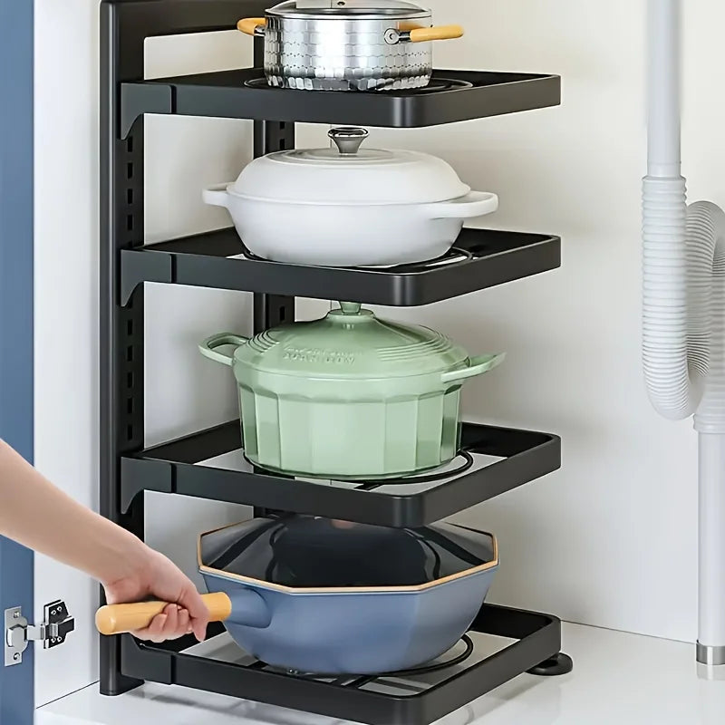 Adjustable Multi-Layer Kitchen Shelf – Pot Rack & Organizer