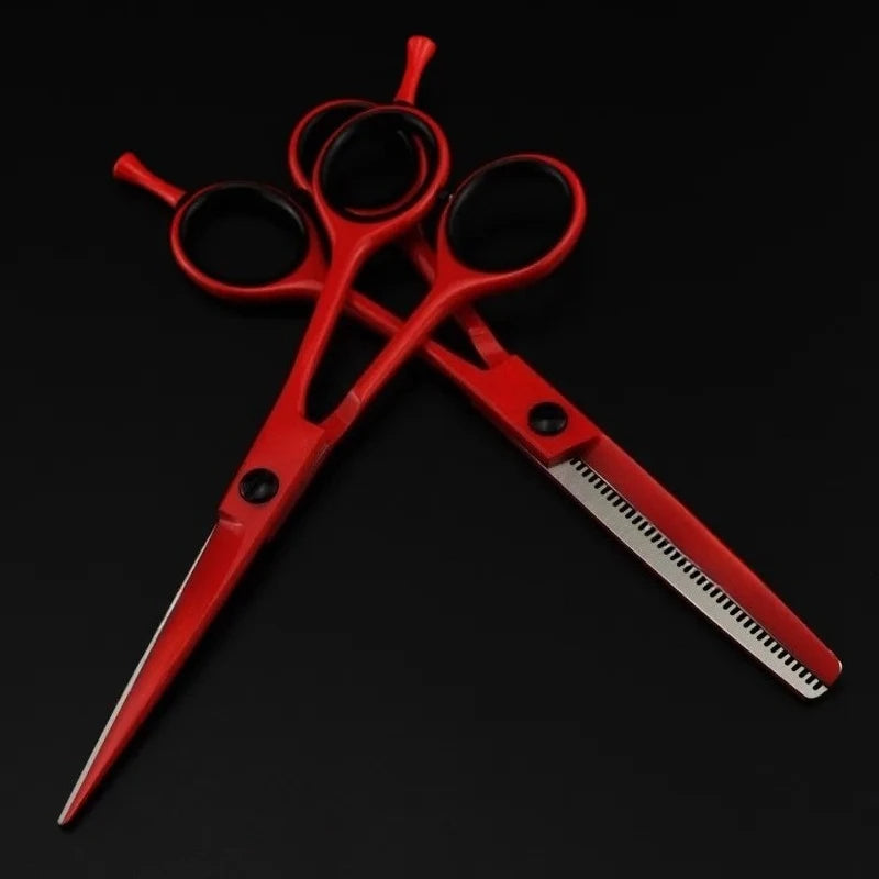 Hair Scissors Cutting+Thinning Set Salon Shears Barber Scissors Shop 6 Inch Hairdressing Scissors Professional High Quality Red Peaceful Pleasures Health and Wellness