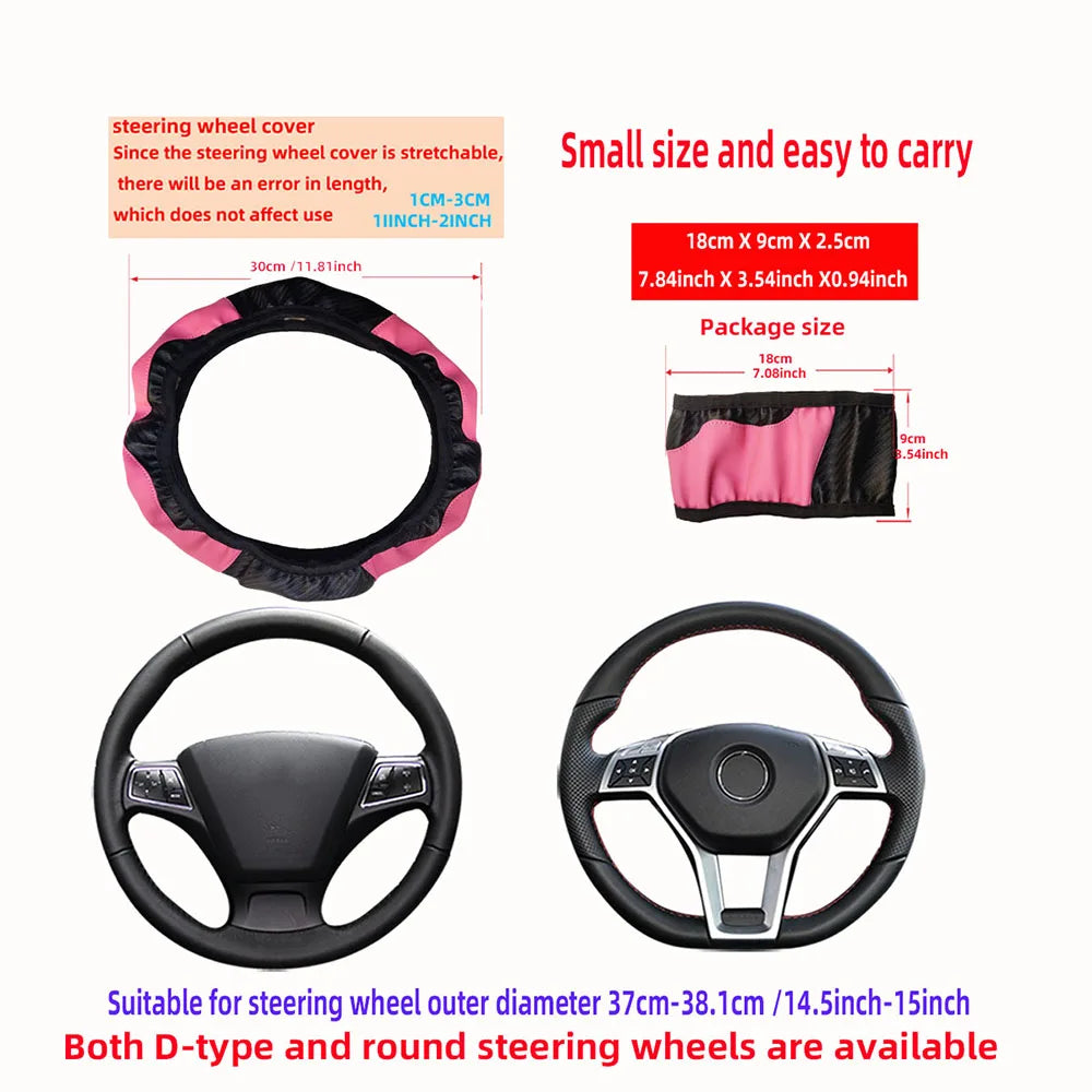 37-38cm Carbon Fiber PU Leather Steering Wheel Cover Anti-Slip