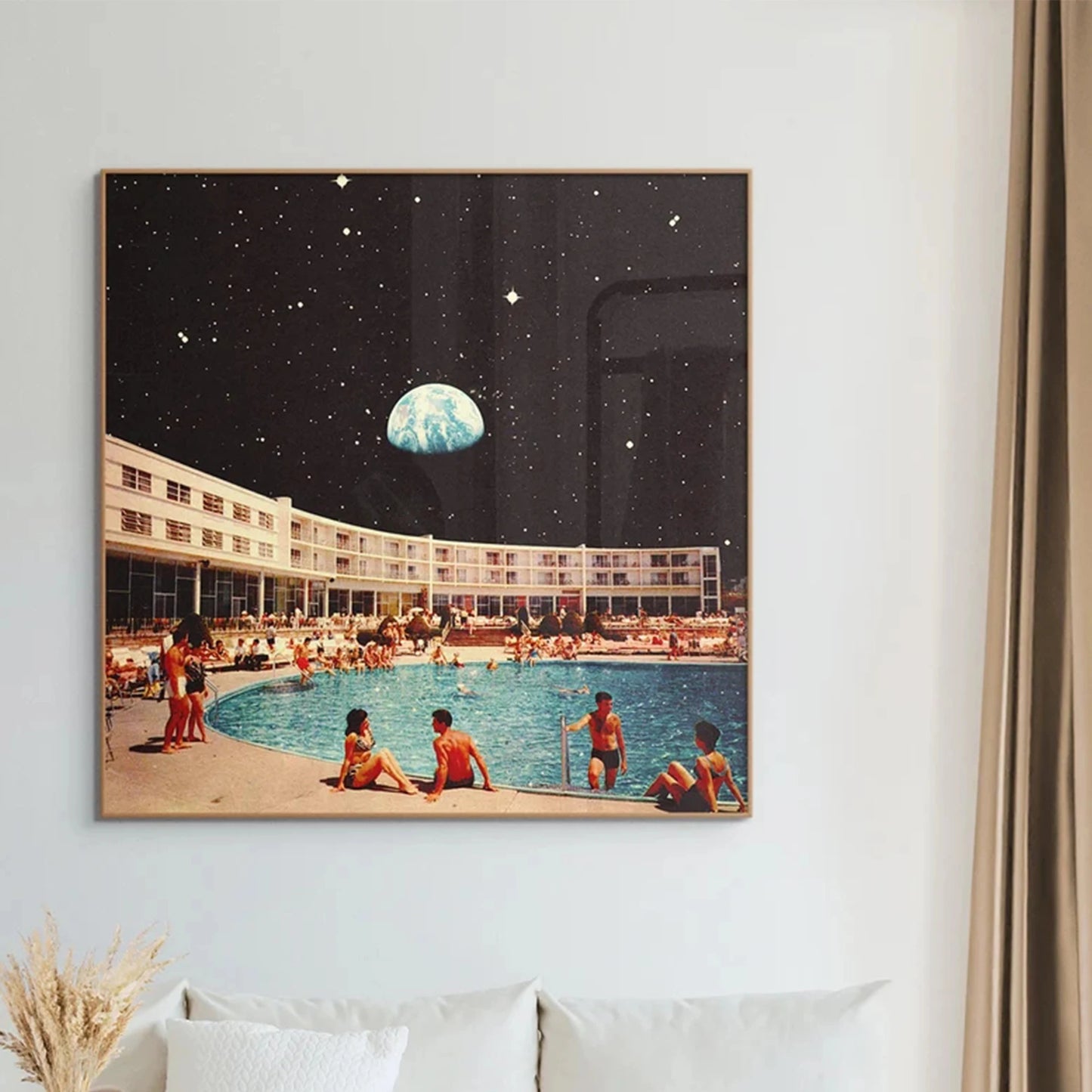 Retro Cosmic Sci-Fi Lunar Pool Canvas Wall Art Print | Decor