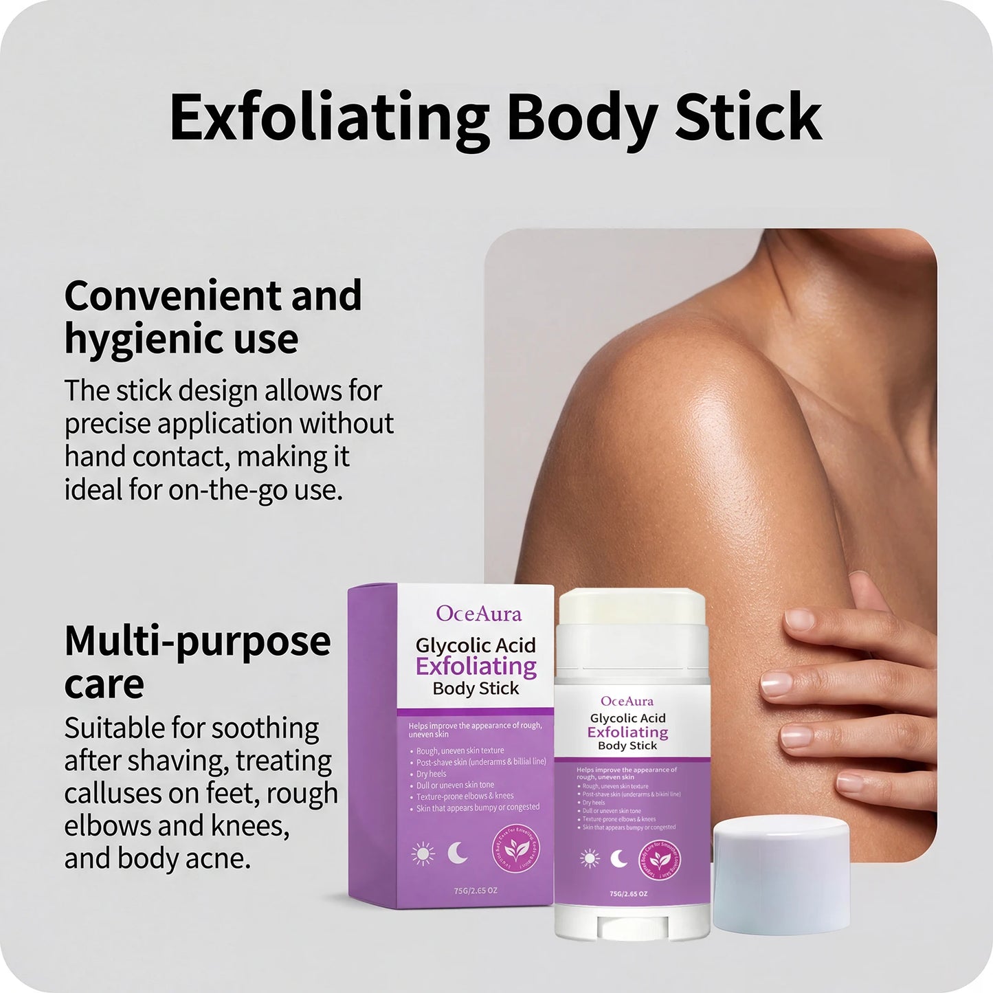 AHA BHA Exfoliating Body Stick – Shea Butter & Vitamin E 75g